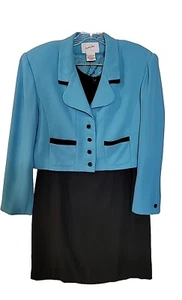 Womens Jacqueline Ferrar Blue Black Dress Suit Size 12 - Picture 1 of 7