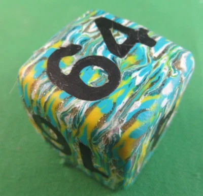 Jena's Handmade Backgammon Doubling Cube 32mm White Yellow Blue One of Kind #14 - Image 1 of 4