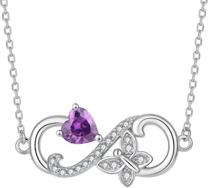 Infinity Butterfly Necklace for Women in 92.5 Sterling Silver Heart Birthstone - Picture 1 of 33