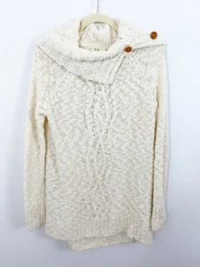 Anthropologie Moth Cream Ivory Cable Knit Button Cowl Neck Sweater Size Small - Picture 1 of 10