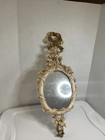 VTG Euromarchi Carved Resin Made In Italy Floral Decor Wall Mirror 22 In Cover
