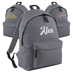 Personalised School Backpack In Grey With Name Ideal for Kids Back to School - Picture 1 of 6