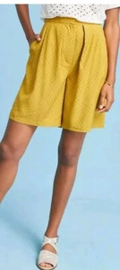 New Anthropologie Shorts Small Womens Seen Worn Kept Sz 4 Bermuda Pleat Chevron - Picture 1 of 10