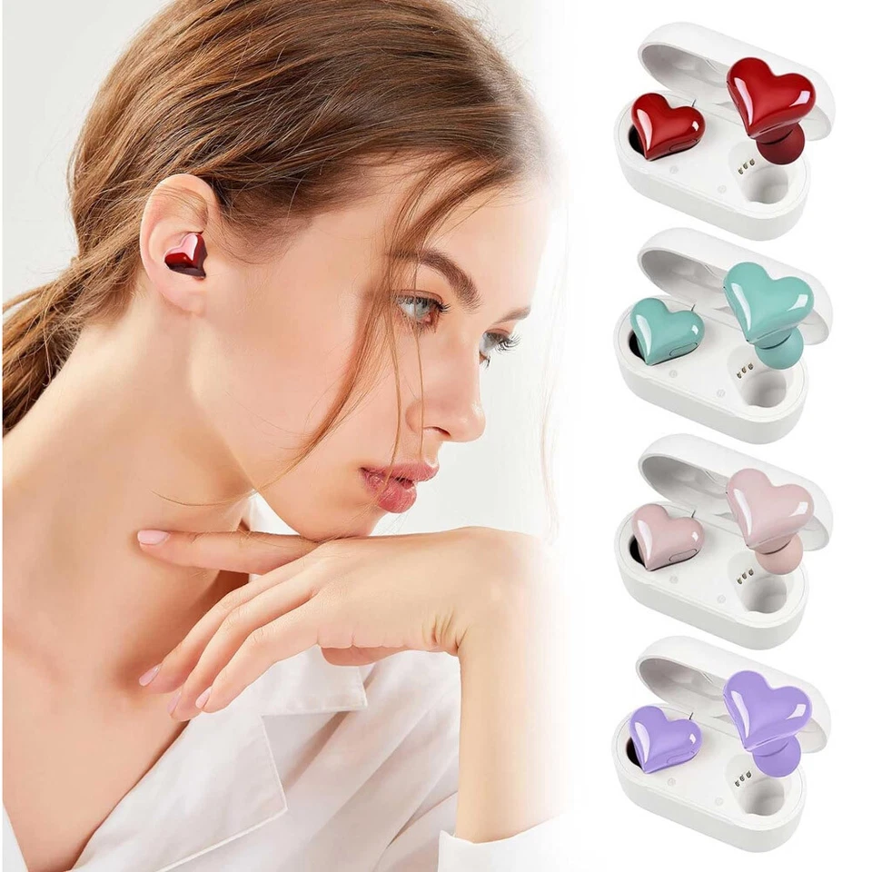 Heart Shaped True Wireless Earbuds Bluetooth 5.3 Headphones Earphones Headset US - Image 1 of 4