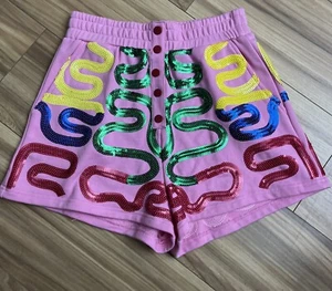 Queen Of Sparkles PINK SQUIGGLE HENLEY SHORTS Gr. Small rosa NEU - Bild 1 von 11