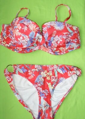 Lipsy Amy Poppy Bikini Set pink floral Top Size 14 & Brief Size 10 New Tags BNWT - Image 1 of 3