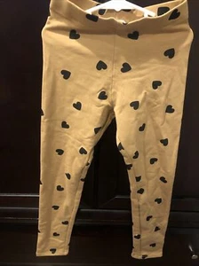 New H&M Pants Girls S (8-9Y) Brown Black Hearts Leggings Pull On NWT - Picture 1 of 4