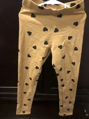 Новый H & M брюки девочек S (8-9Y) коричневый черный сердца леггинсы тянуть на новый с Ярлыками - Изображение 1 из 4