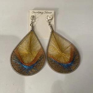Silky Wires Earrings - Yellow Orange Blue - Picture 1 of 4