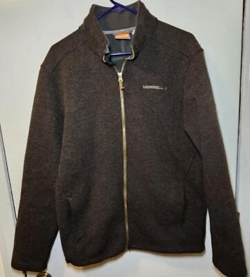 Merrell Men's Size M Brown Full Zip Jacket Fleece Lined Wool Blend Pockets - Image 1 of 4