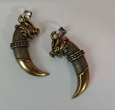 Free shipping of 2pcs wolf tooth couple titanium steel pendants 40x20mm