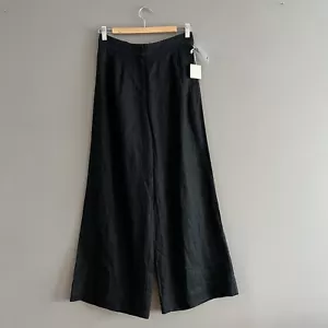 Magaschoni Women’s Linen Wide Leg Pants Black Elastic Waist High Rise Sz Small - Picture 1 of 13
