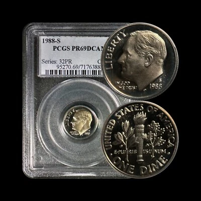 UNITED STATES. 1988, 10 Cents, S - PCGS PR69 - Roosevelt Dime, DCAM 85 - Image 1 of 4