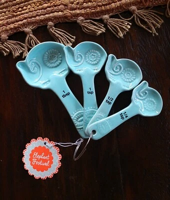 Eclectic Elephant Turquoise  Aqua Ceramic Measuring Spoons 4 pc Set - NWT - Image 1 of 3