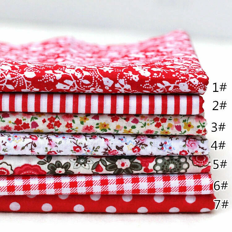 7pc Cotton Fabric DIY Assorted Squares Pre-Cut Quilt Quarters Bundle 25*25cm  - Image 1 of 4