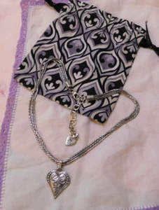 Brighton French Quarter Heart Retired Pendant Necklace Silvertone Triple Chain - Picture 1 of 7