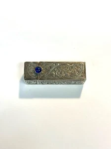 Vintage 800 Silver Lipstick Tube Case w/ Mirror & Blue Stone - Picture 1 of 4