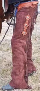 Pantaloni western stile cowboy pelle scamosciata rodeo chap montagna uomo chap - Foto 1 di 2