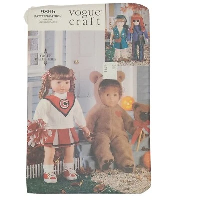 Vogue Craft 9895 Cheer Bear Girl Scout Hippy Costume Pattern 18” Doll Uncut - Image 1 of 4