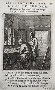 Sticker Weber Stickerei Leinen Beruf echter alter Kupferstich Luyken 1717 2 - Picture 1 of 1