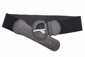 Women Sparkling Elastic Hip High Waist Fashion Belt Black Shiny Glitter M L XL - Picture 1 of 12