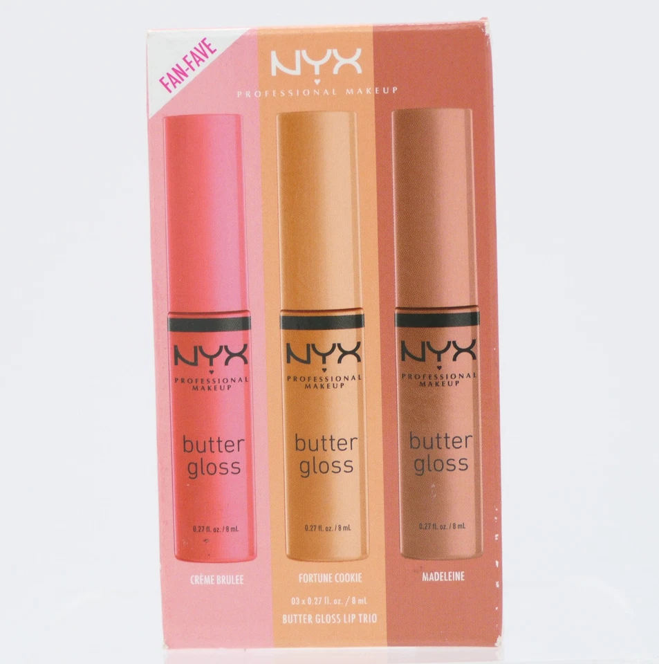 4x NYX Butter Gloss Kit 3 Lip Glosses 12 Creme Brulee 8ml