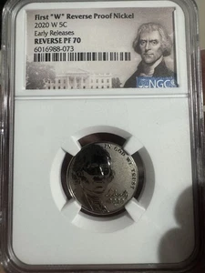 2020 W REVERSE PROOF JEFFERSON NICKEL NGC PF70 EARLY RELEASES PORTRAIT LABEL  - Picture 1 of 2