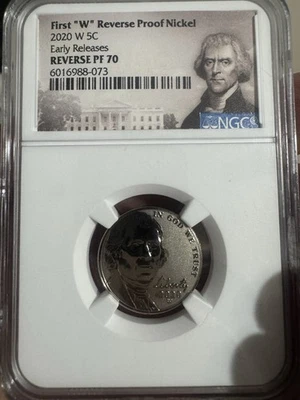 2020 W REVERSE PROOF JEFFERSON NICKEL NGC PF70 EARLY RELEASES PORTRAIT LABEL  - Image 1 of 2