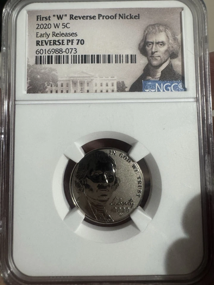 2020 W REVERSE PROOF JEFFERSON NICKEL NGC PF70 EARLY RELEASES PORTRAIT LABEL  - Image 1 of 2