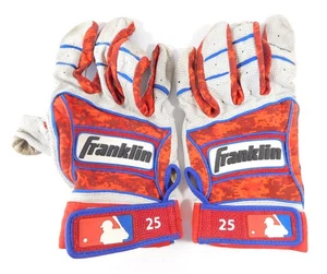 Jonathan Lucroy Rangers Game-Used Signed Grey/Red Franklin Batting Gloves 2016 - Picture 1 of 3