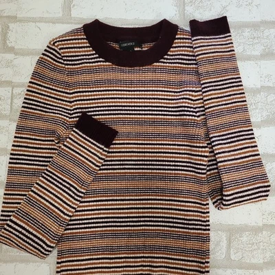 Suéter Forever 21 Retro Tono Tierra Marrón Naranja Rayas Acanalado Timbre Para Mujer L Foto 1 de 4