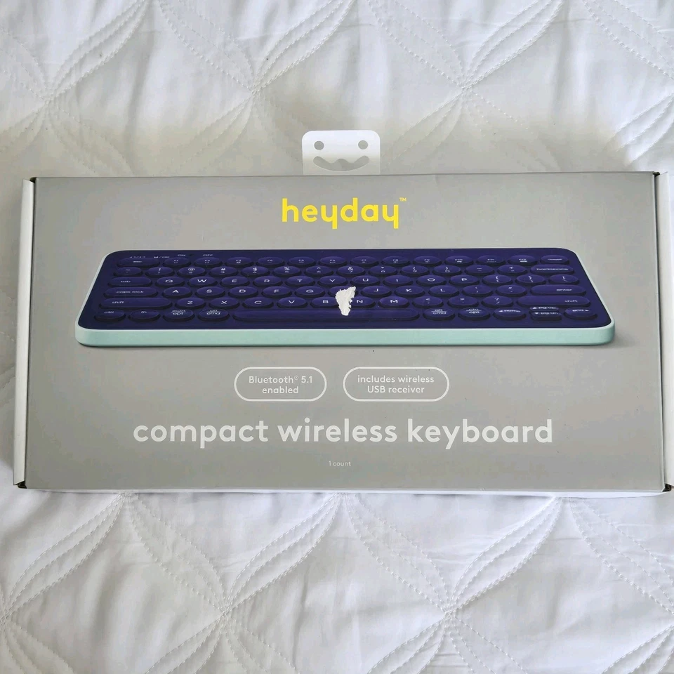Heyday Blue Bluetooth Wireless Keyboard Windows Mac PC Laptop Silent Typing