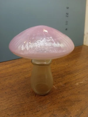 Art Glass Mushroom, Garden Decoration Indoor Decor Pink Ripple Hollow Glass - Image 1 of 4