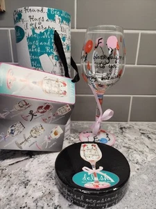NIB Delish hand painted WINE GLASS goblet Happy Birthday - Picture 1 of 1
