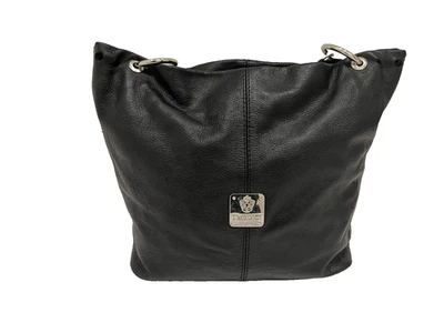 Черная кожаная наплечная сумка I Medici of Italy голографическая б/у в отличном состоянии - Изображение 1 из 4