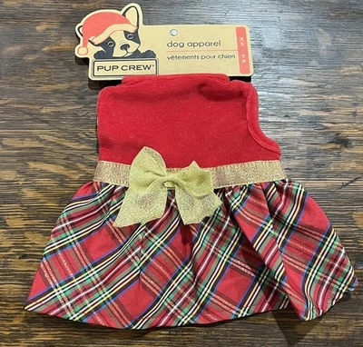 Pup Crew Dog Holiday Christmas Dress Red Velvet Gold Bow Dress Size XS New - Image 1 of 4