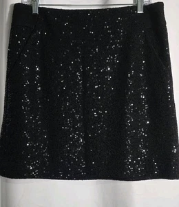 Ann Taylor Loft Women’s 8 Wool Blend Sequin Mini Skirt Pockets Black Party - Picture 1 of 7