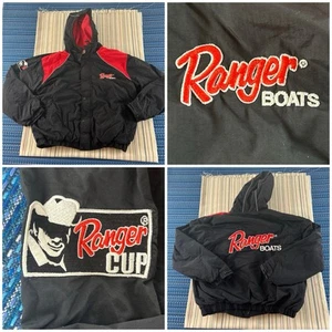 Vintage Ranger Cup Jacke Herren Large schwarz Kapuze Boote Reißverschluss gefüttert SELTENE HINWEISE #8457 - Bild 1 von 18