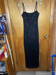 junior size medium gown by city triangles spaghetti strap black sparkle form - Picture 1 of 5