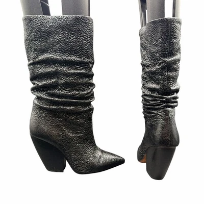 Botas IRO Elektro Metálicas Cuero Negro Tacón Cono Holgado Talla 36 EE. UU. 6 Foto 1 de 4