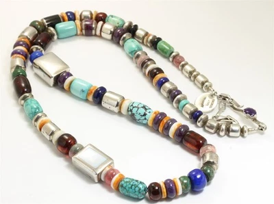 Collar Christin Wolf grande de plata de ley con múltiples cuentas de piedras preciosas 30" Foto 1 de 4