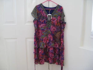 Anna Scholz Simply Be Multicolor Dress Tiered Ruffle Hem Short Sleeve Size 16 - Picture 1 of 7
