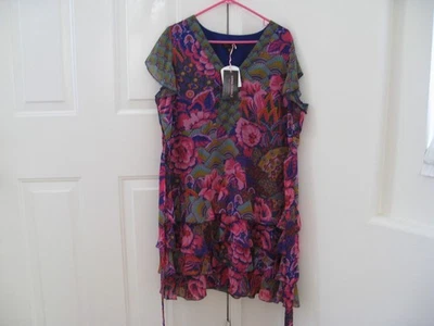 Anna Scholz Simply Be Multicolor Dress Tiered Ruffle Hem Short Sleeve Size 16 - Image 1 of 4