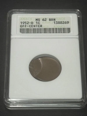 1952-D Wheat Cent MS62 Off-Center About 70%! Rare In ANACS Soap Box Full Date - Image 1 of 4
