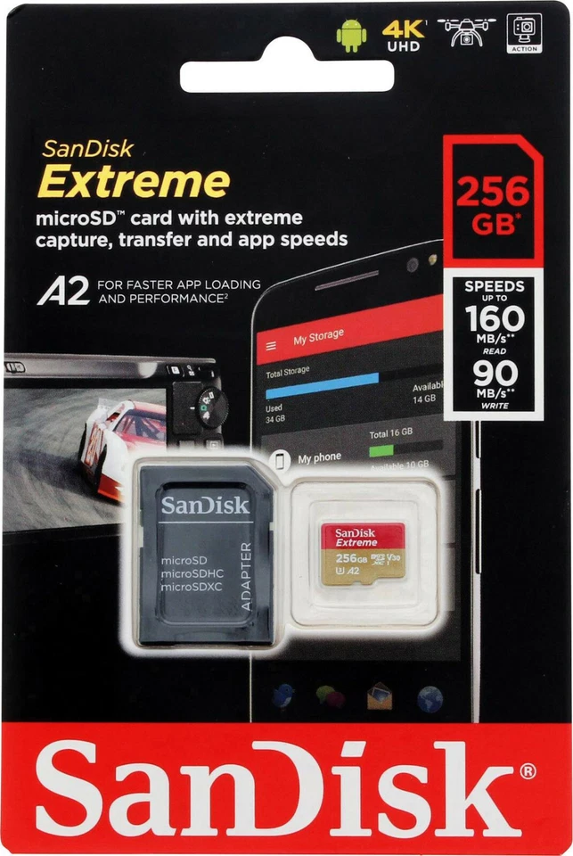 SanDisk Extreme 256GB 160MB/S Class 10 Micro SD MicroSDXC U3 Memory Card SDSQXA1 - Image 1 of 4