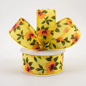 Yellow & Orange Magnolias Ribbon 1.5" x 10 Yards - Picture 1 of 2