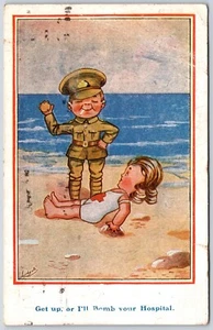Postcard c1918 Artist Signed Get Up, Or I’ll Bomb Your Hospital - Picture 1 of 2