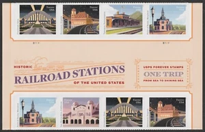 US 5758-5762 5762b Railroad Stations F header gutter block 8 MNH 2023 - Picture 1 of 1