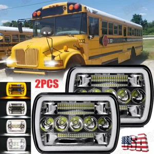 DOT Approved Pair 130W 5x7" 7x6 LED Headlights for International 3800 School Bus - Picture 1 of 22