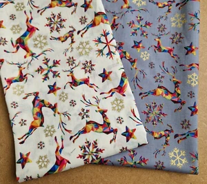 REMNANT FABRIC BUNDLE -Christmas Rainbow Reindeers on Ivory & Silver  2 x 0.5m - Picture 1 of 3